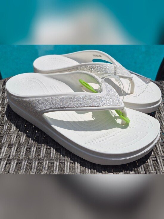 CROCS Shoes - New With Tags White Crocs Women's Sloane Glitter flip-flop Wedge Sandals Size 8